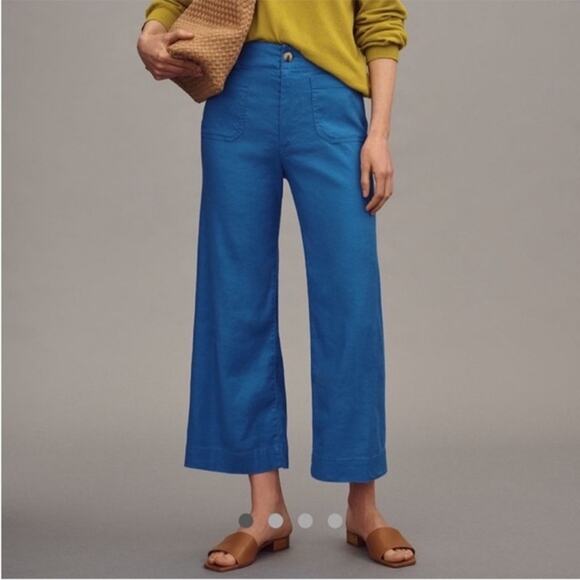Anthropologie Maeve Pants Womens Size 30 Bright Blue The Collette Linen Wide Leg - Picture 4 of 16